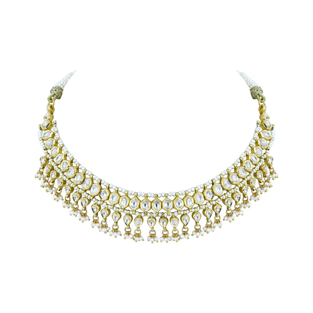 Polki Necklace with Graceful Pearl Beads